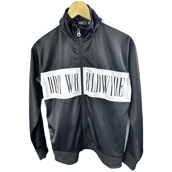 OBEY Worldwide Black and White Long sleeves Jacket Size Medium - Picture 3 of 7